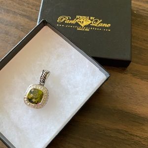 Park Lane Olive Green Cushion-Cut Pendant with Silver Accents